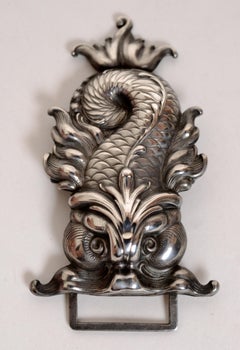 Repoussé Sterling Silver Belt Buckle of Baroque Dolphins, by William Kerr c1890
