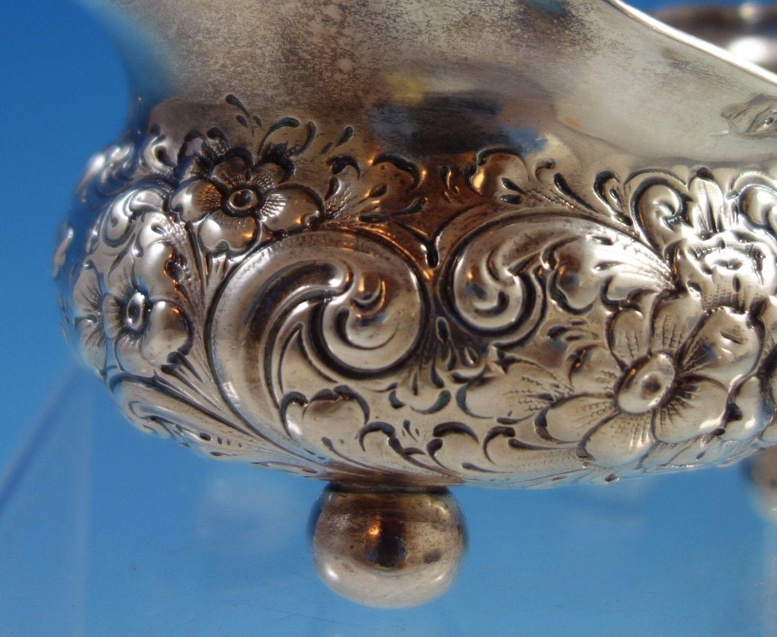 Repousse Sterling Silver Gravy Boat, Likely Dominick & Haff In Good Condition In Big Bend, WI