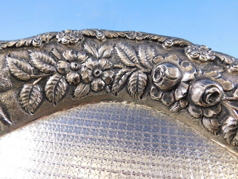 Repousse Sterling Silver Tea Service Tray Architectural Design 