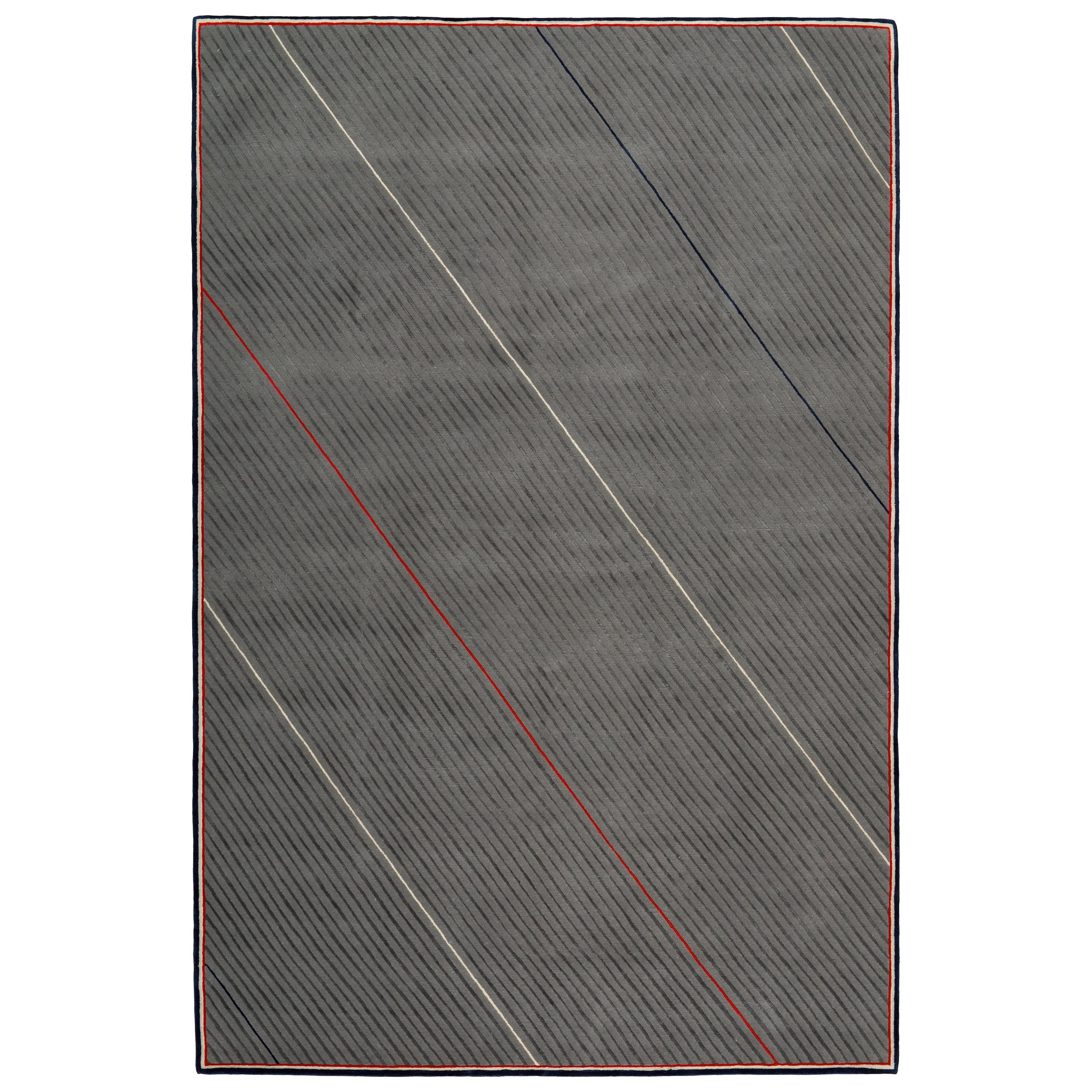 Repp Stripe Hand-Knotted 10x8 Rug in Wool and Silk by Thom Browne For Sale