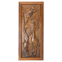 Representation of an African Giraffe Embossed Copper and Iroko Frame