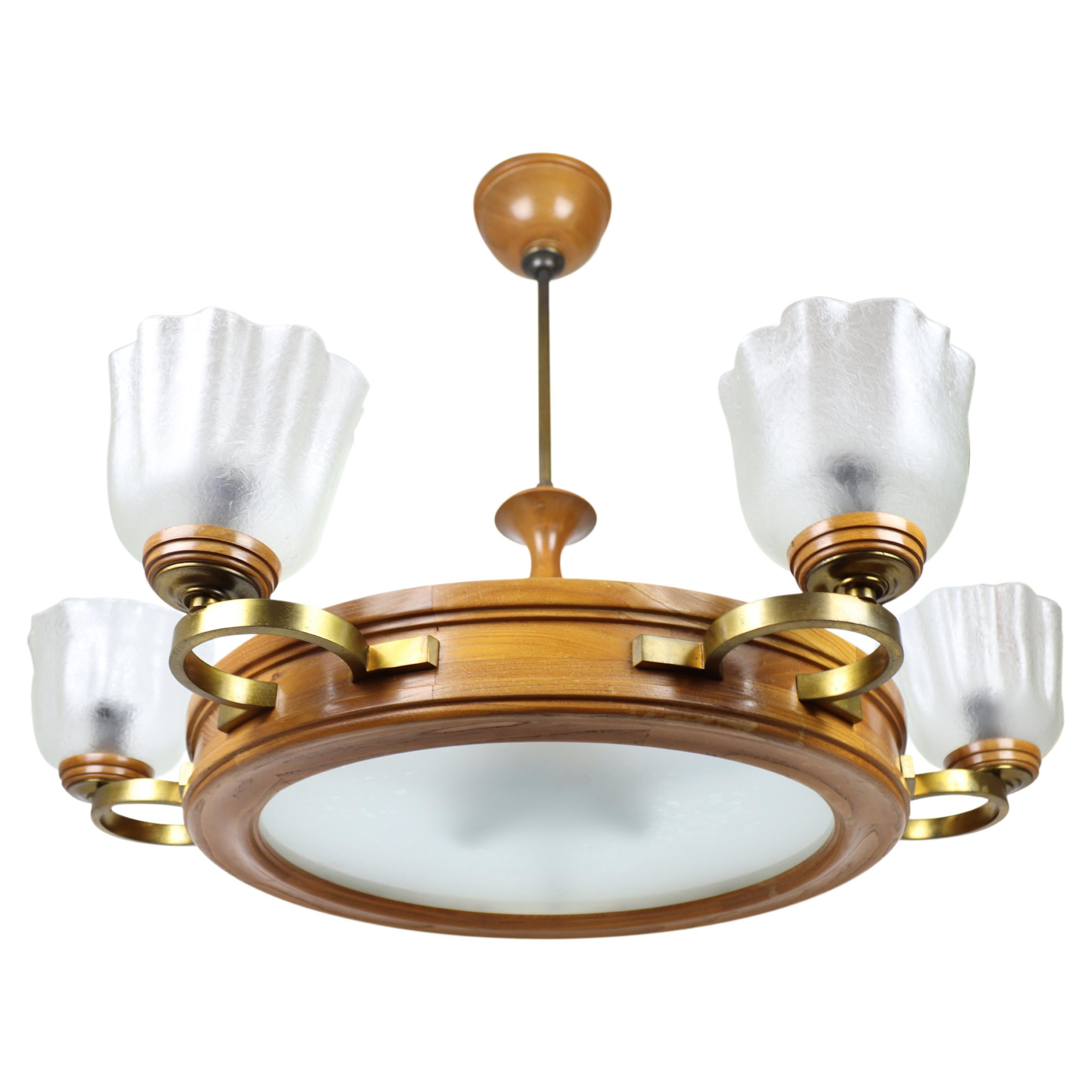 Near Pair Belgian Bleached Oak Chandeliers at 1stDibs
