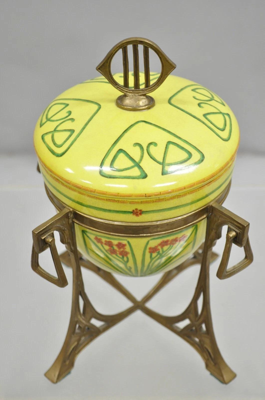 Porcelain Repro Art Nouveau Lidded Serving Dish Sugar Bowl Tureen on Stand after WMF For Sale
