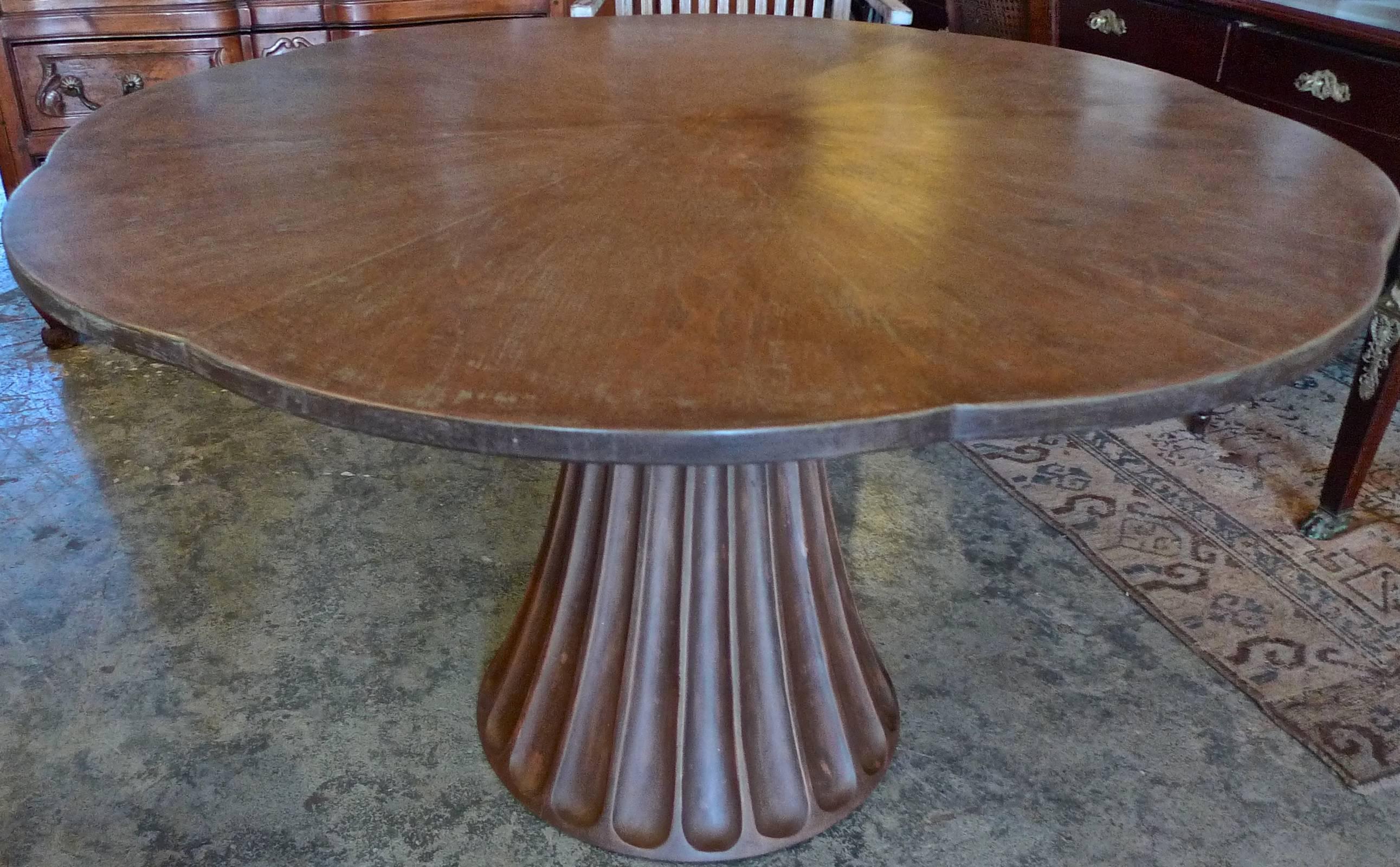 Reproduction 19th century style stained carved wood pedestal breakfast table.
 