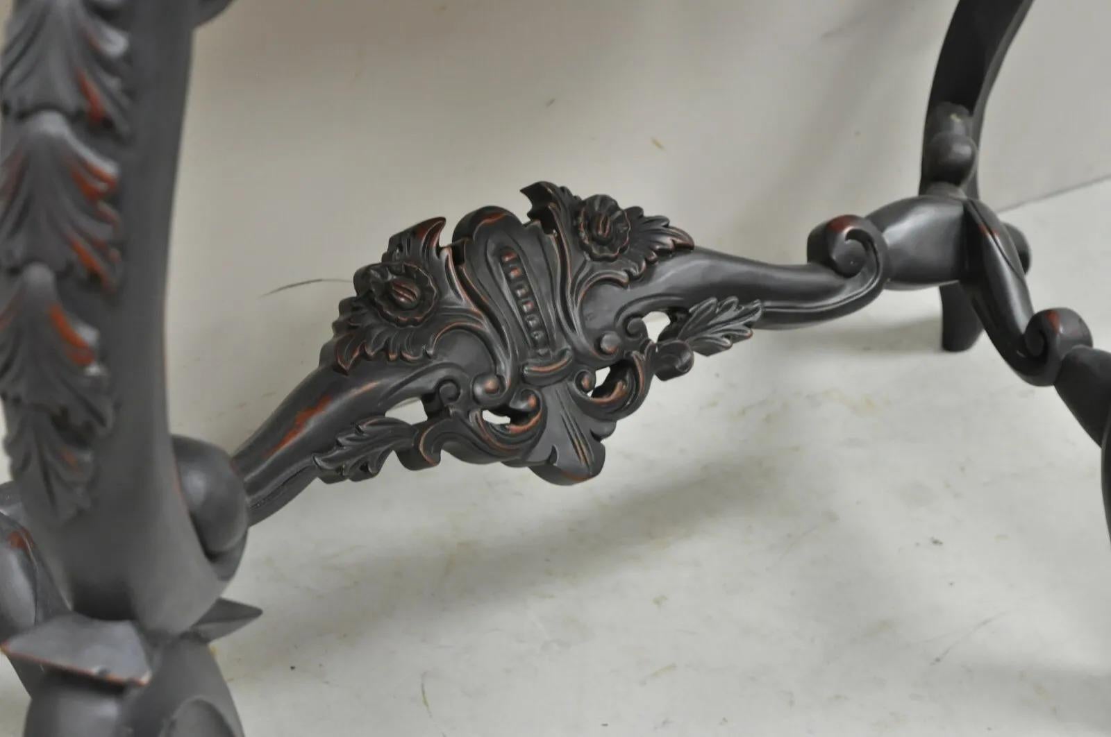 Reproduction Antique French Rococo Charcoal Distress Painted Console Hall Table For Sale 2