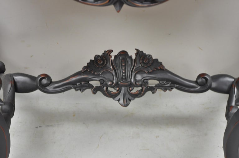 Reproduction Antique French Rococo Charcoal Distress Painted Console Hall Table For Sale 3