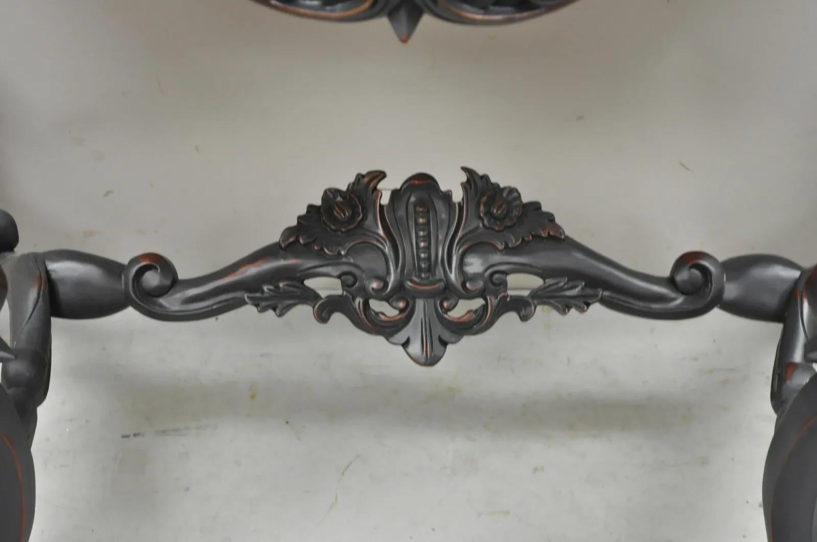 Reproduction Antique French Rococo Charcoal Distress Painted Console Hall Table For Sale 4