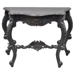 Reproduction Antique French Rococo Charcoal Distress Painted Console Hall Table