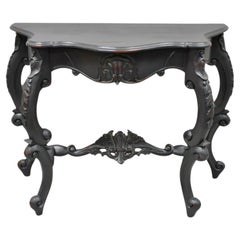 Reproduction Used French Rococo Charcoal Distress Painted Console Hall Table