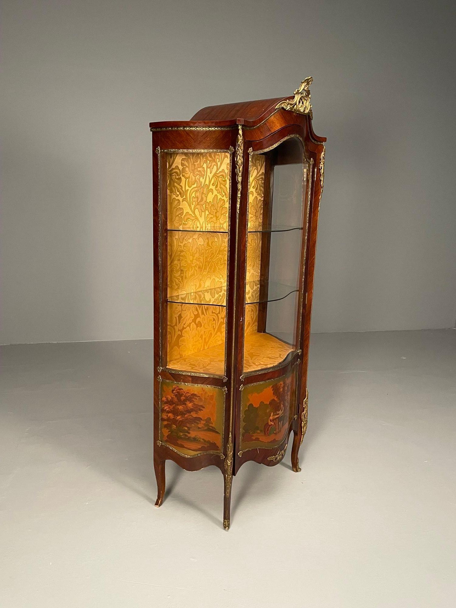 Plexiglass Reproduction Bombe Louis XV Vitrine / Curio Cabinet, Vernis Martin Painted Scene