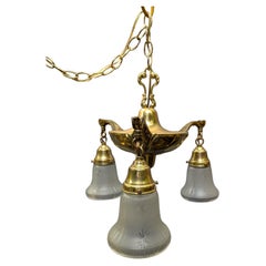 Used Reproduction Brass Victorian 3-Light Hanging Light Fixture