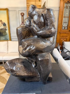 Reproduction Bronze Finish Fiberglass Man & Woman Abstract Sculpture, M. HUDECEK