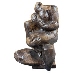 Reproduction Bronze Finish Fiberglass Man & Woman Abstract Sculpture, M. HUDECEK