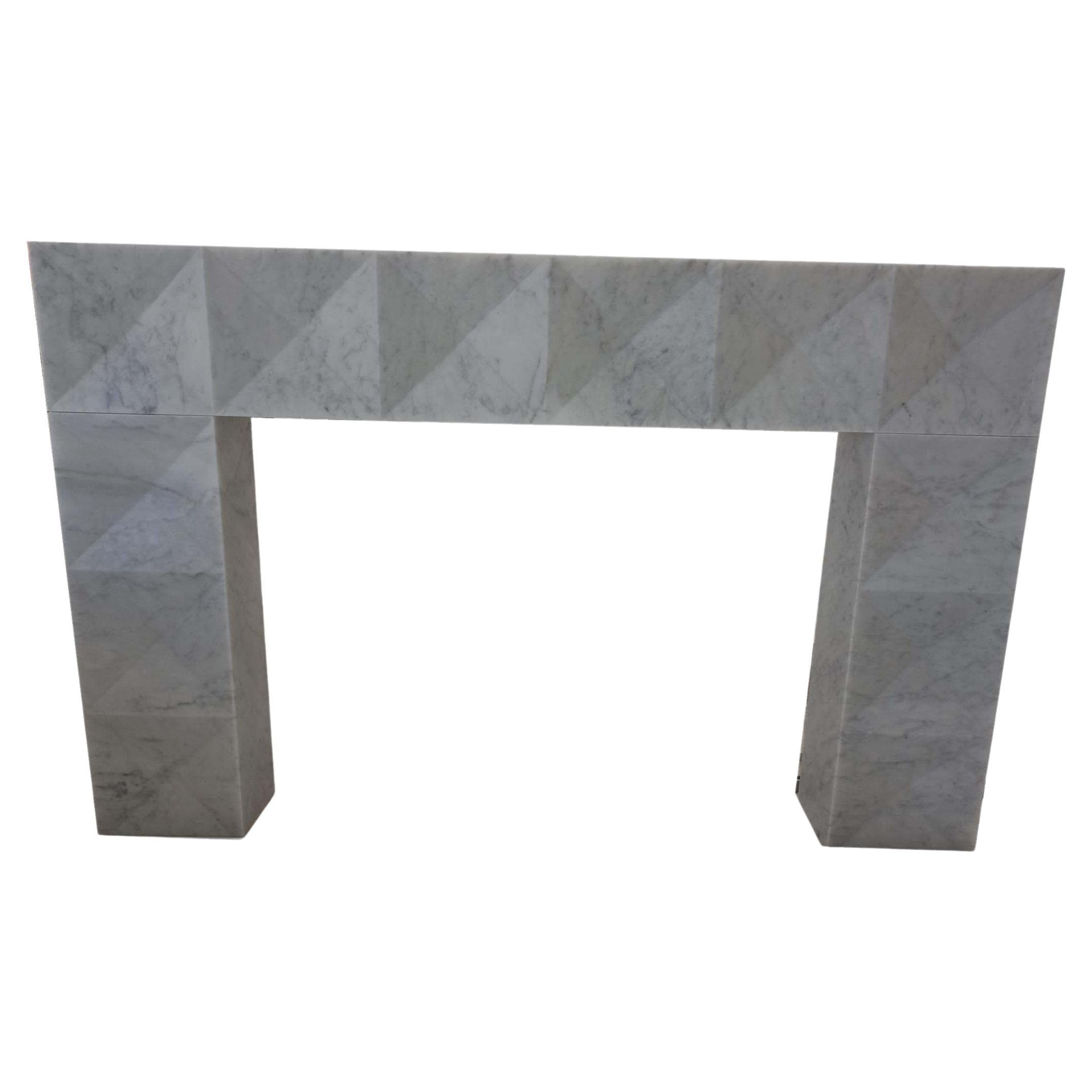 Reproduction Brutalist Mantel in Honed Carrara Marble For Sale
