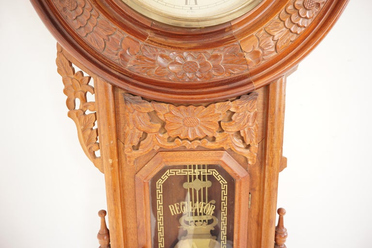 Reproduction Carved Walnut Regulator Wall Clock, 1960, H107 For Sale at ...