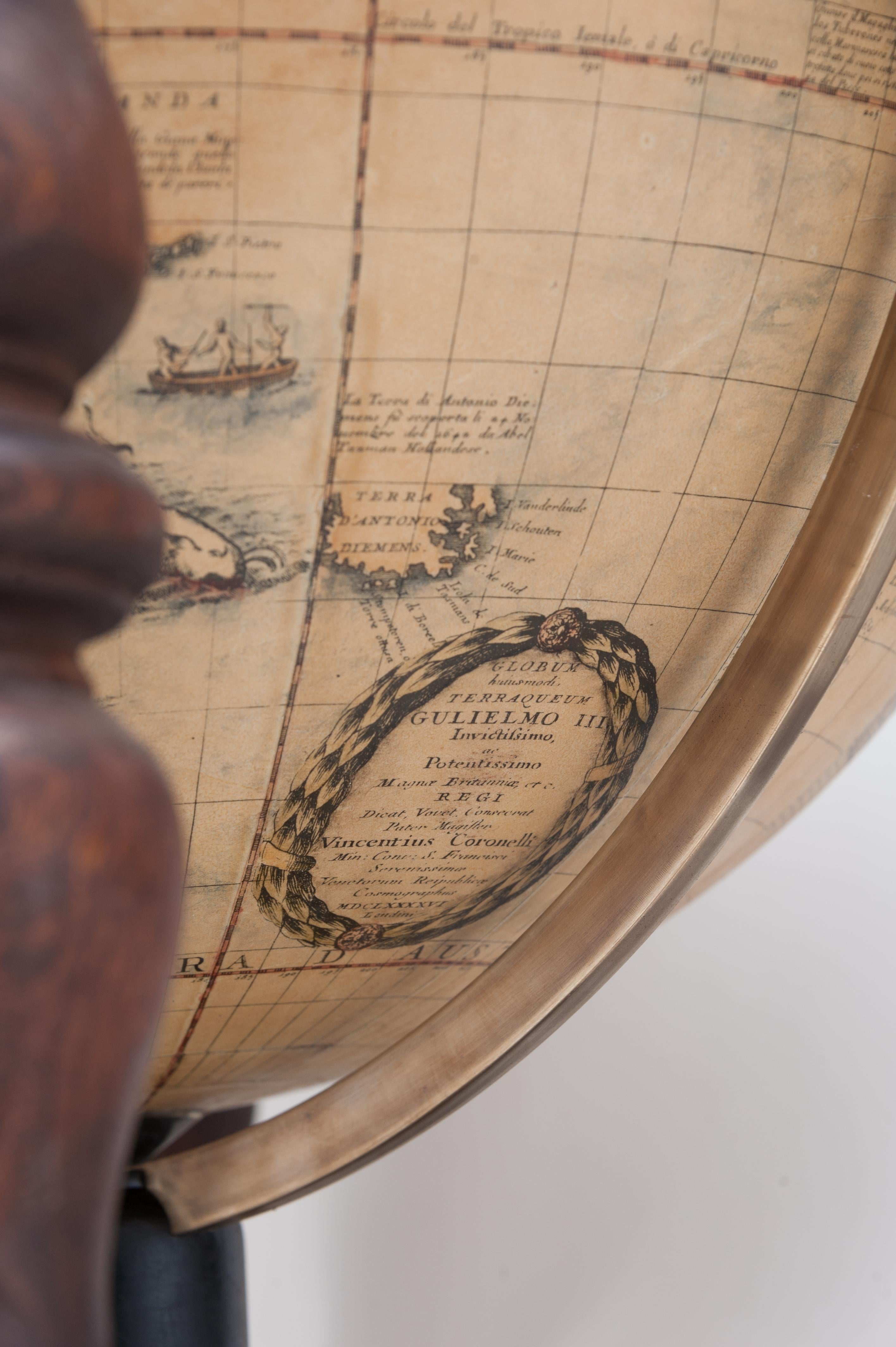 Vincenzo Coronelli (1650 - 1718 )  is widely regarded as the greatest of all globemakers. At the age of 31 he received a commission to produce the largest pair of globes ever attempted, almost four metres in diameter, they now reside at the