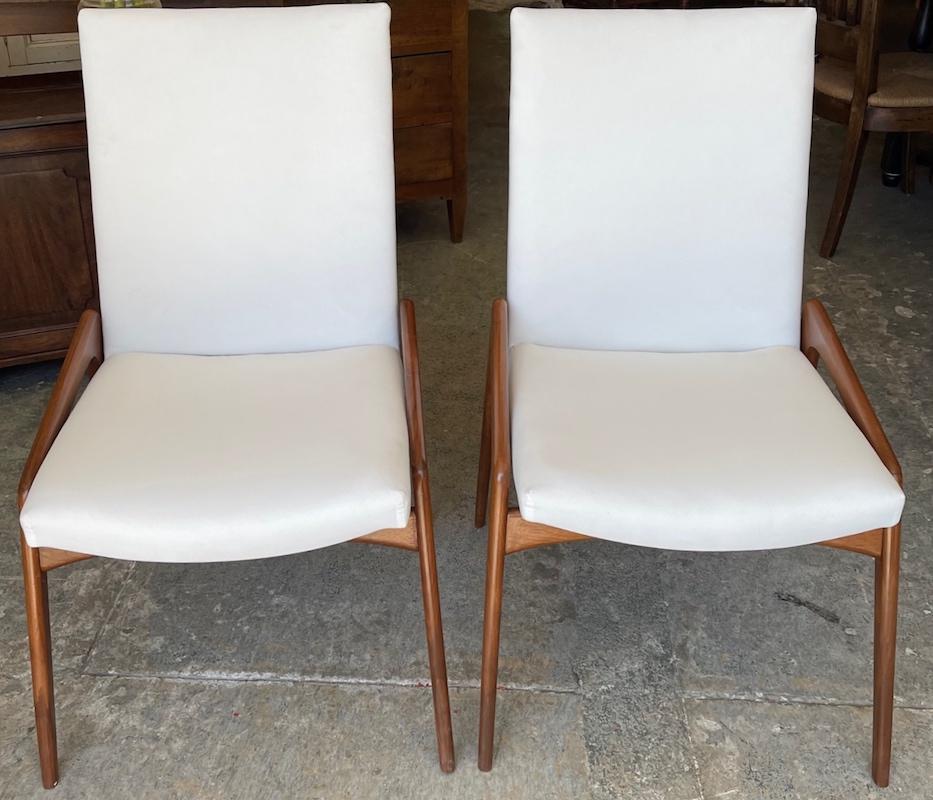 These classic chairs are made in the style of the mid-century Danish dining chairs. We make these by hand to order and upholstered them with fabric supplied by the customer. We can adjust the dimensions to suit any situation. Quantity is not a