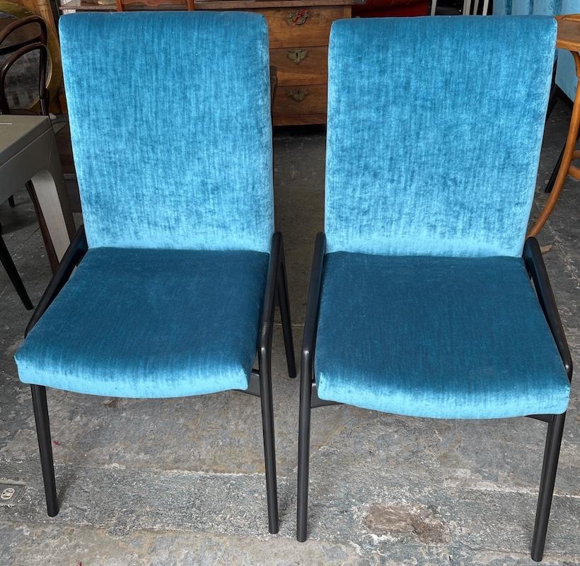 Stained Reproduction Danish Style Alderwood Dining Chairs Upholstered For Sale