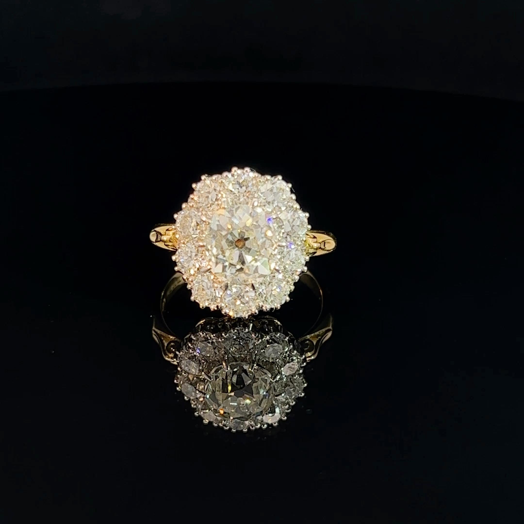 Old Mine Cut Reproduction Diamond Cluster Ring Circa 2022 For Sale