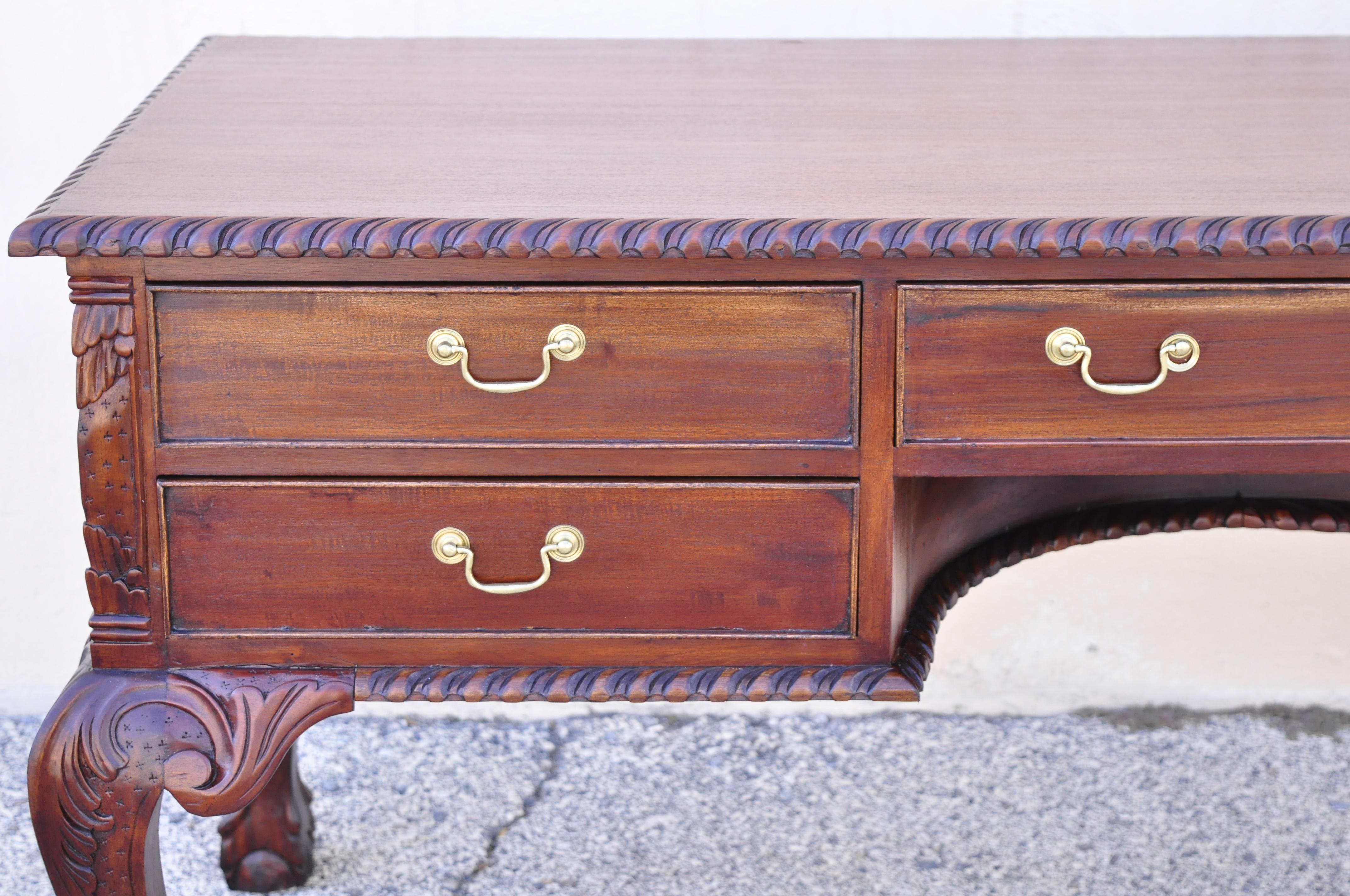 Reproduction English Chippendale Style Mahogany Ball Claw Executive Writing Desk For Sale 5