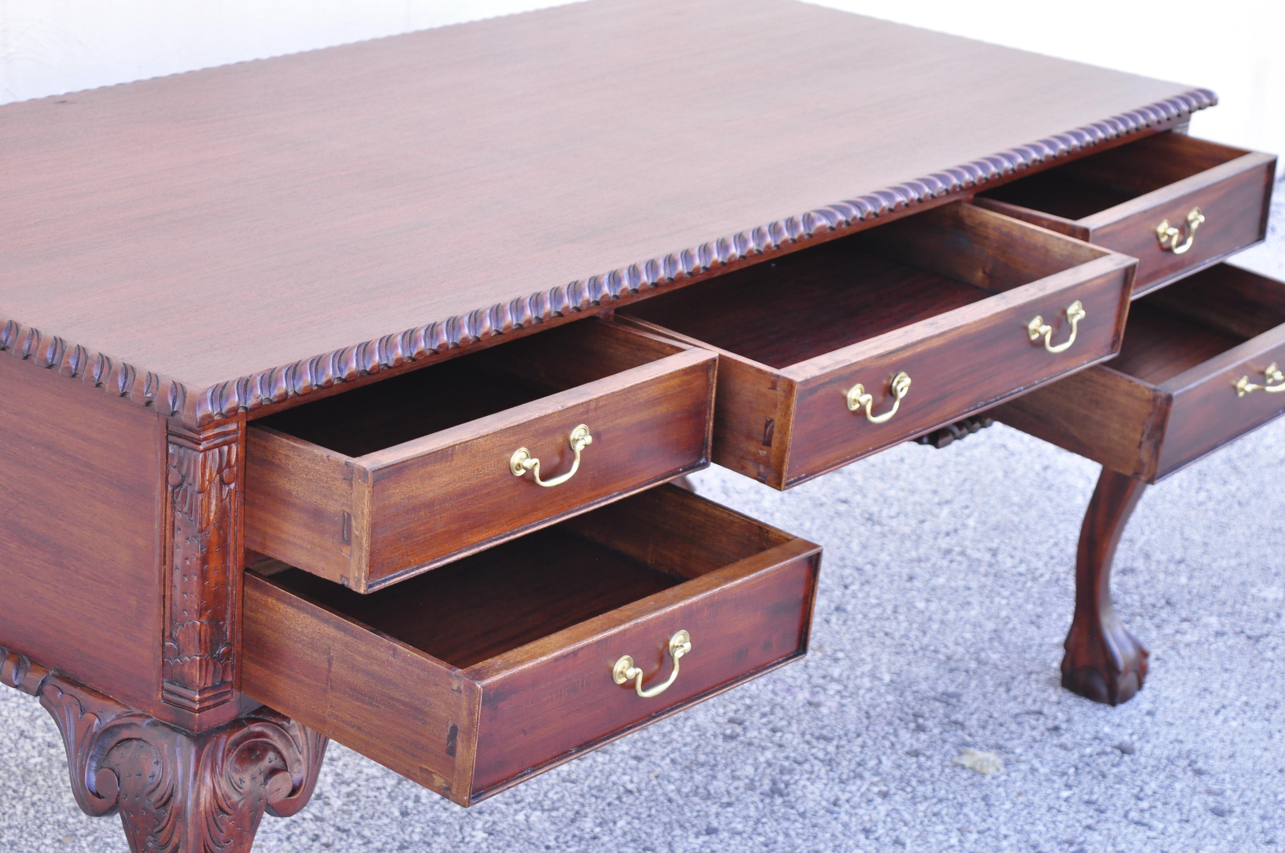 Reproduction English Chippendale Style Mahogany Ball Claw Executive Writing Desk For Sale 2