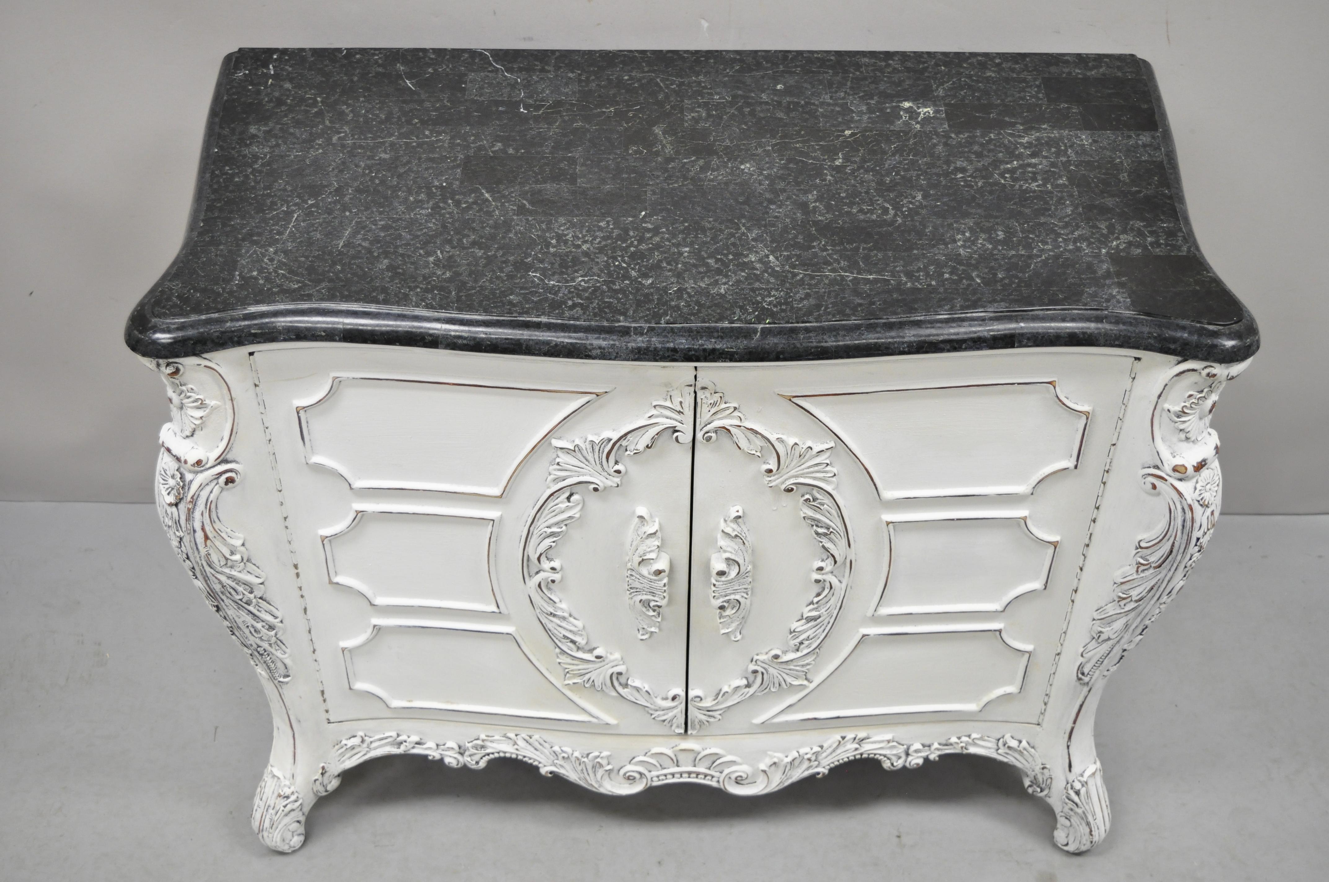 Reproduction French Louis XV Style Marble Top Commode Sideboard Buffet Cabinet In Good Condition In Philadelphia, PA