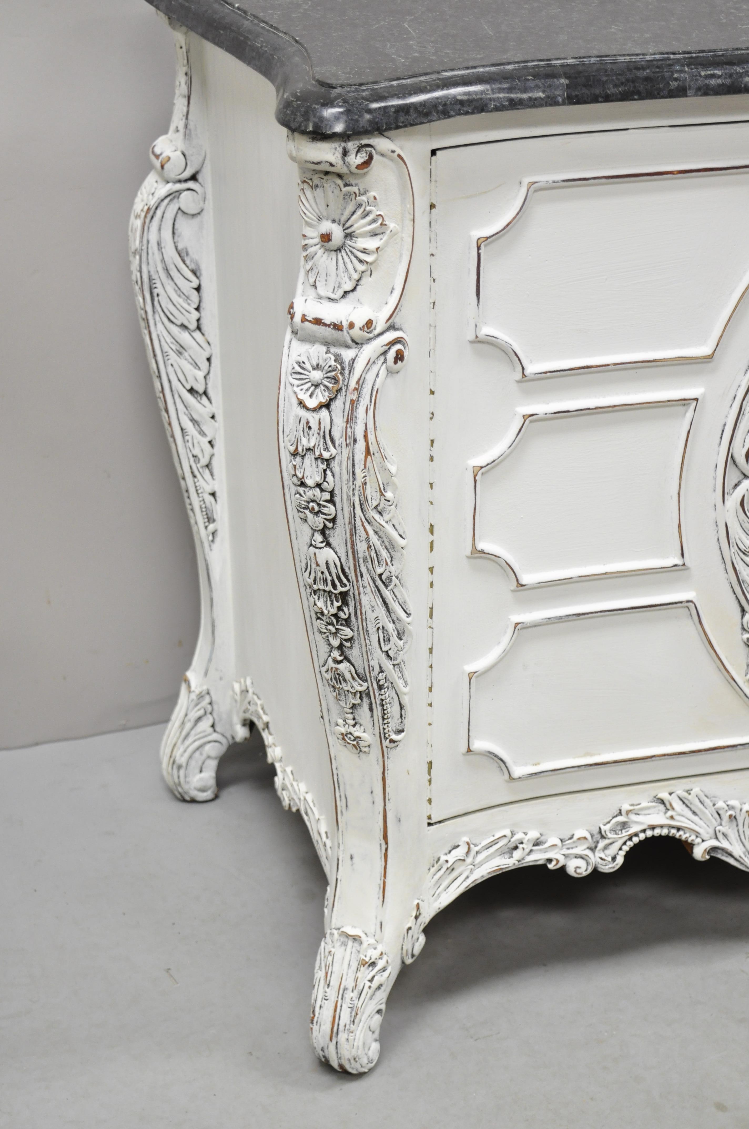 20th Century Reproduction French Louis XV Style Marble Top Commode Sideboard Buffet Cabinet