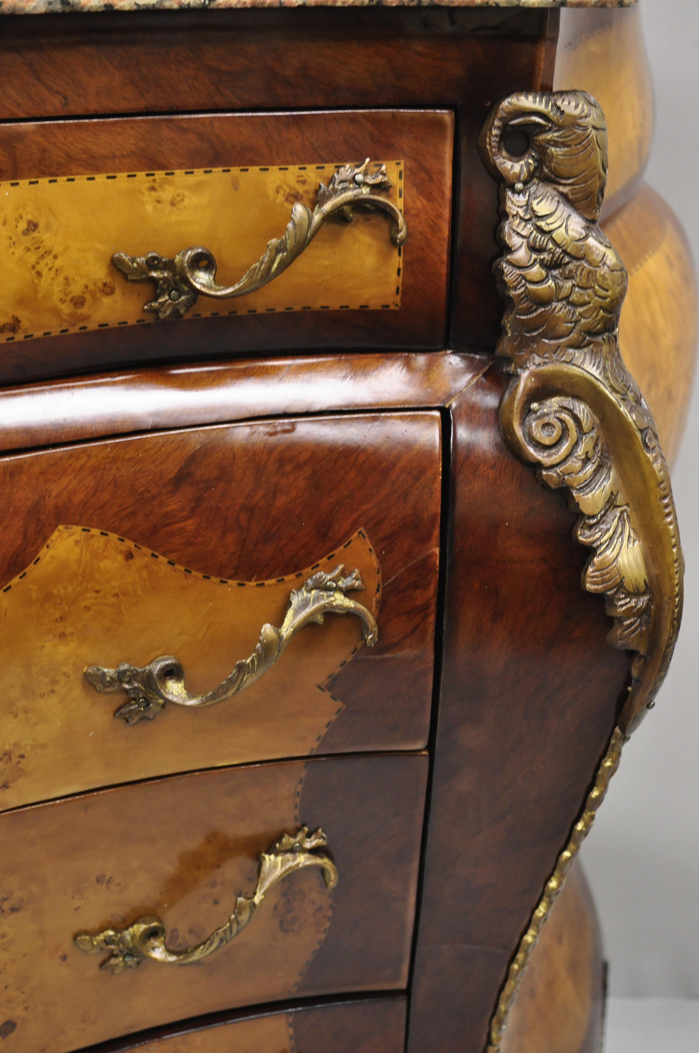 Reproduction French Louis XV Style Pink Marble Top Bombe Commode Dresser Chest 3