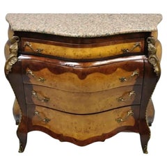 Reproduction French Louis XV Style Pink Marble Top Bombe Commode Dresser Chest