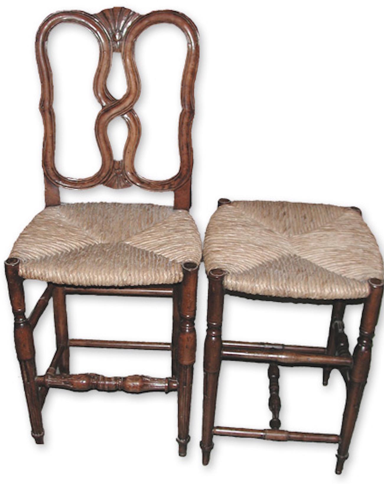 2 Reproduction French Louis XVI Style Bar Stool with Rush Seat and High Back 8