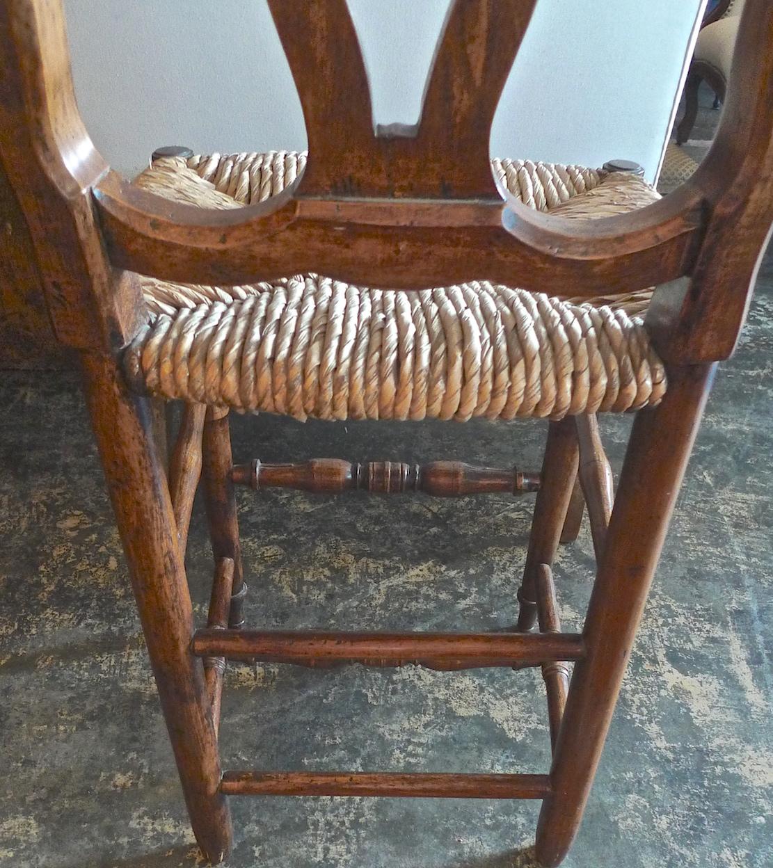 2 Reproduction French Louis XVI Style Bar Stool with Rush Seat and High Back In New Condition In Santa Monica, CA