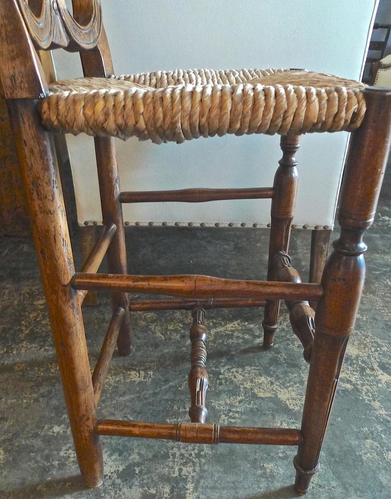 Reproduction French Louis XVI Style Bar Stool with Rush Seat and High Back For Sale at 1stdibs