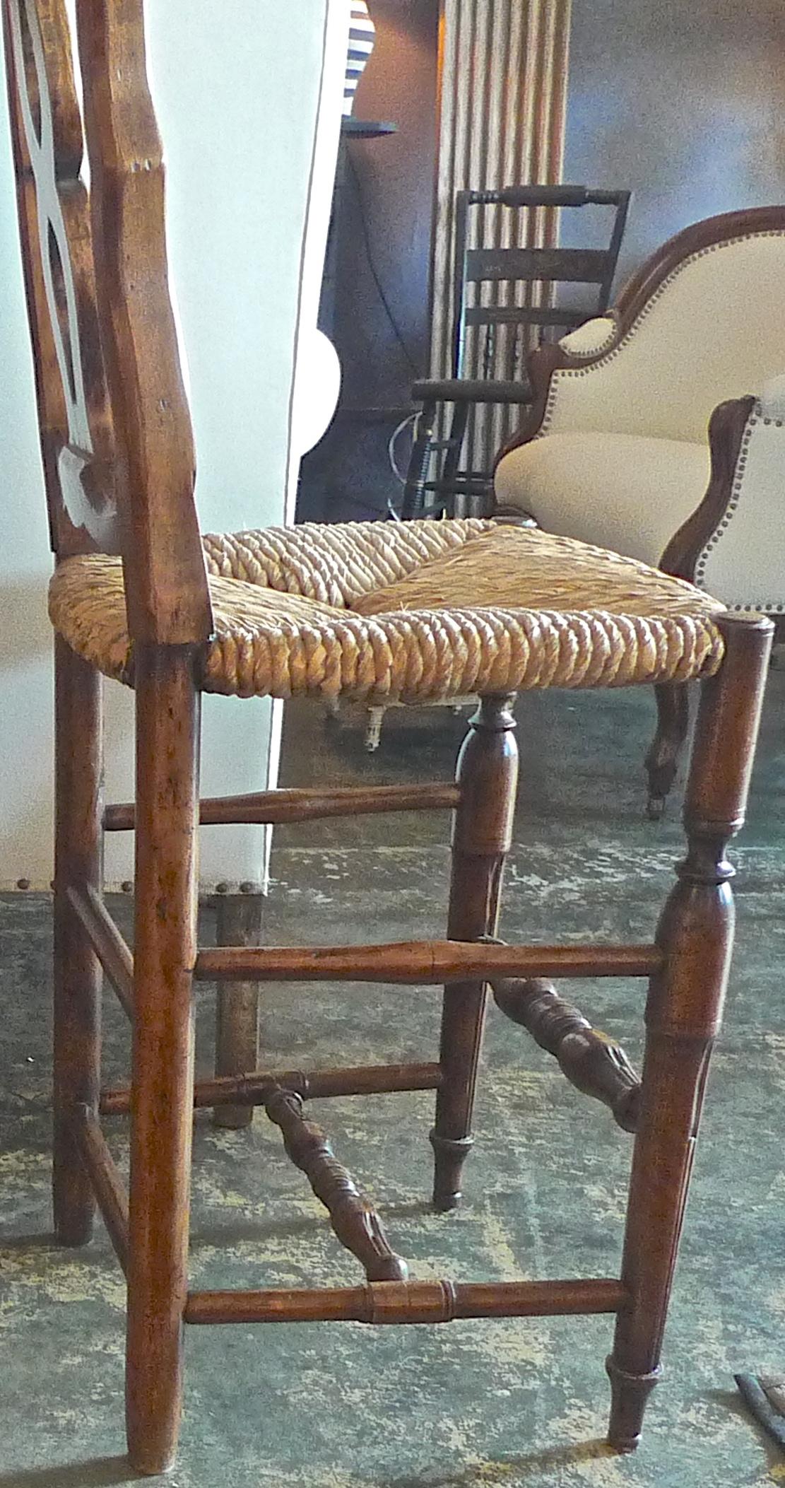 2 Reproduction French Louis XVI Style Bar Stool with Rush Seat and High Back 2