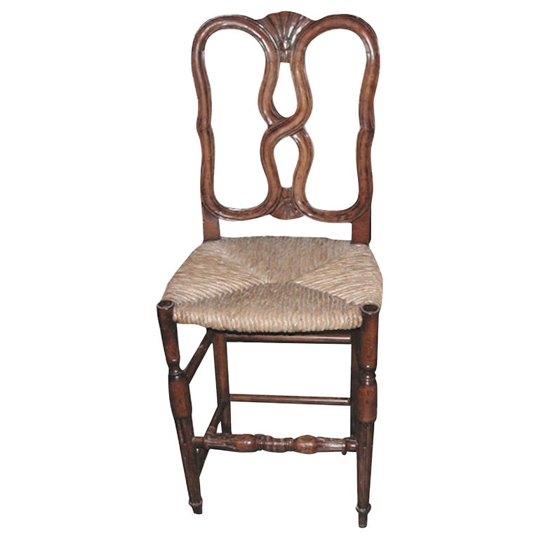 Reproduction French Louis XVI Style Bar Stool with Rush Seat and High Back For Sale at 1stdibs