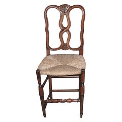 Reproduction French Louis XVI Style Bar Stool with Rush Seat and High Back