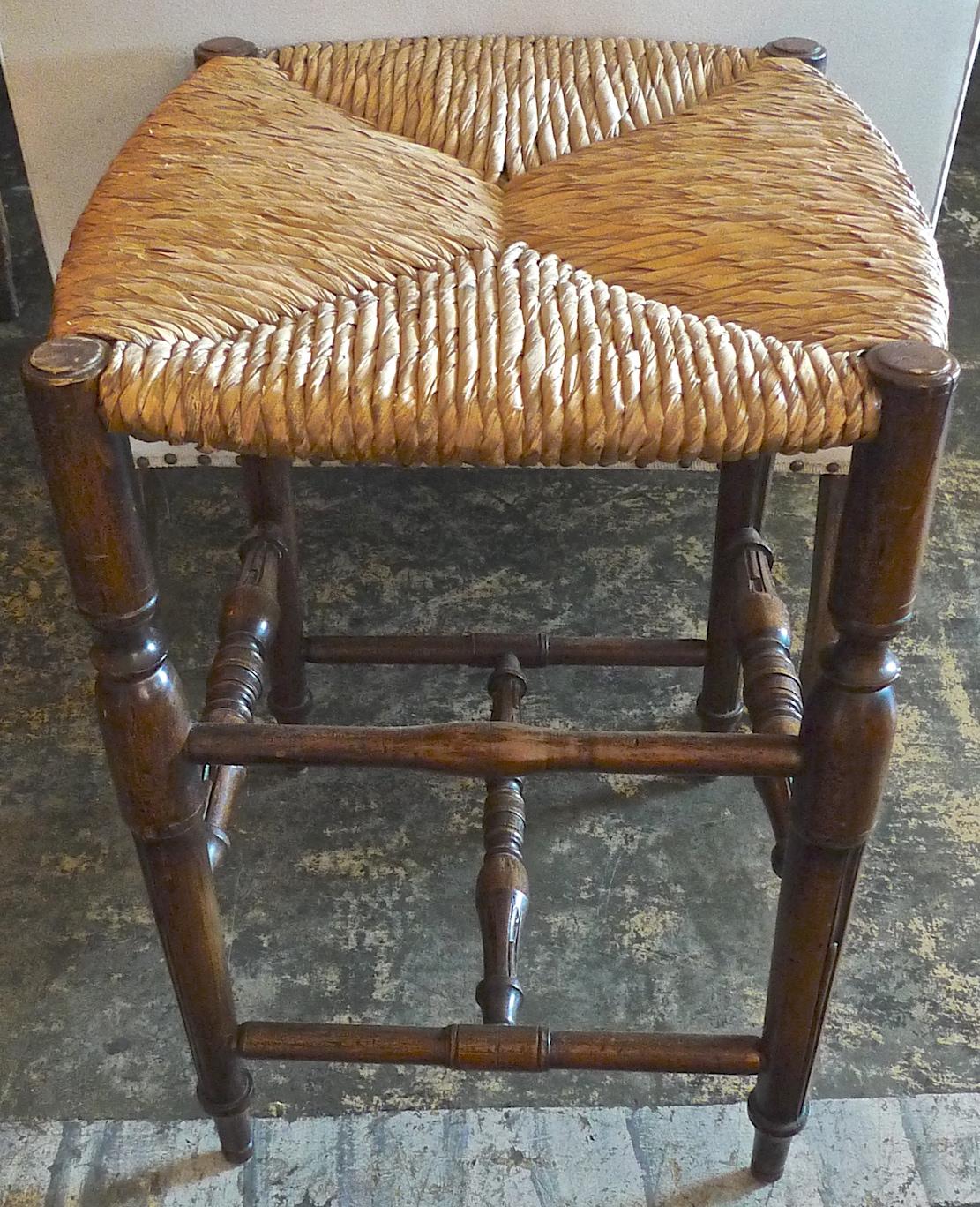 Reproduction French Louis XVI Style Bar Stool with Rush Seat and No Back For Sale 7