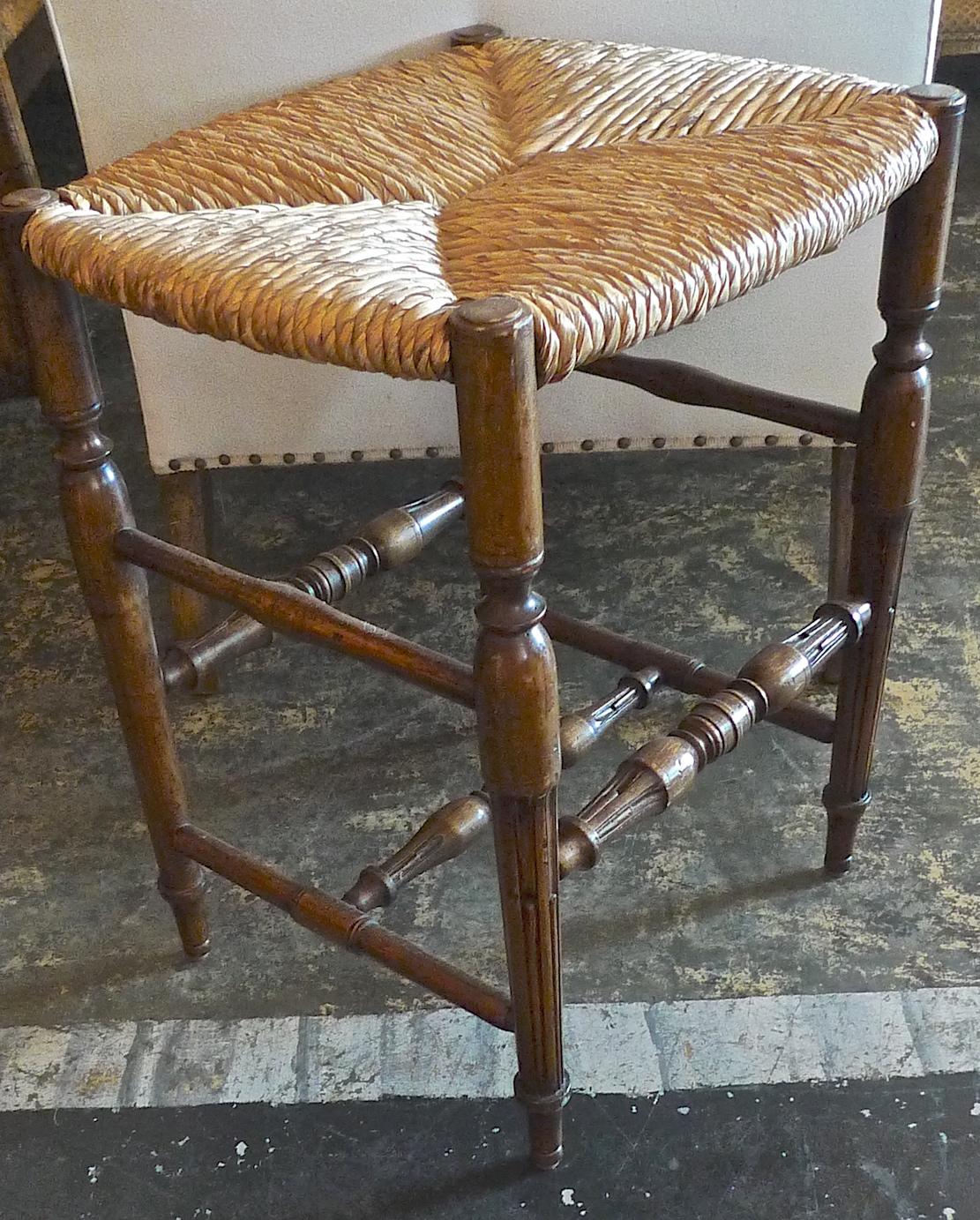 American Reproduction French Louis XVI Style Bar Stool with Rush Seat and No Back For Sale
