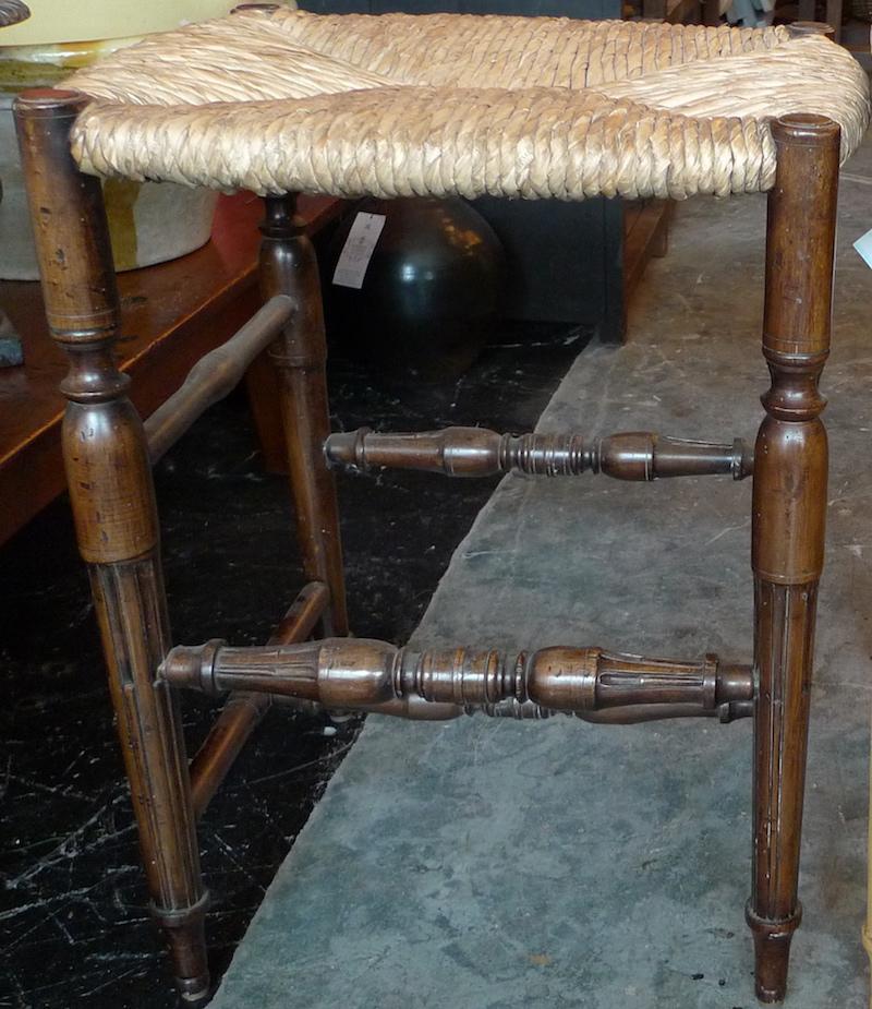 Stained Reproduction French Louis XVI Style Bar Stool with Rush Seat and No Back For Sale