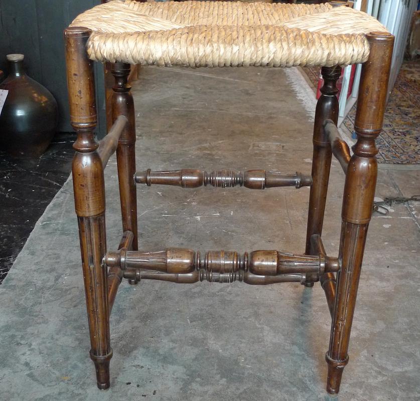 Contemporary Reproduction French Louis XVI Style Bar Stool with Rush Seat and No Back For Sale