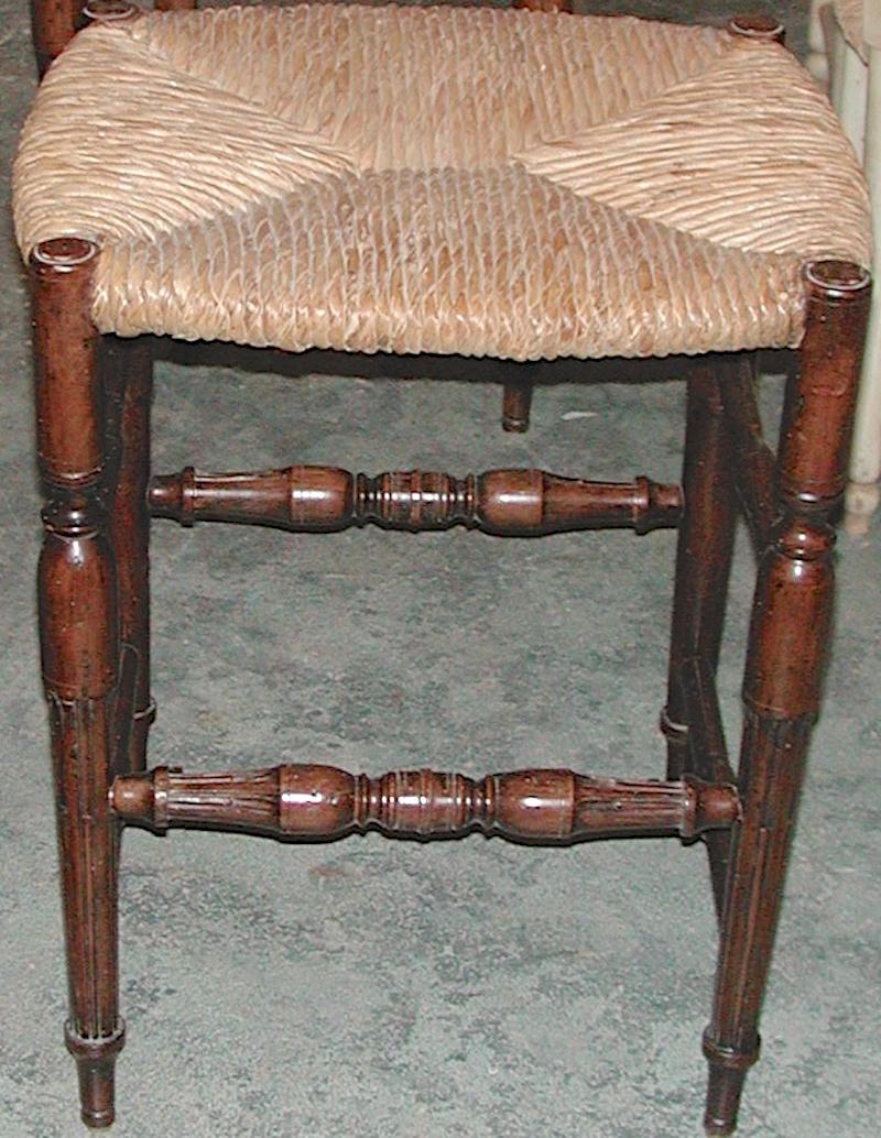 Wood Reproduction French Louis XVI Style Bar Stool with Rush Seat and No Back For Sale