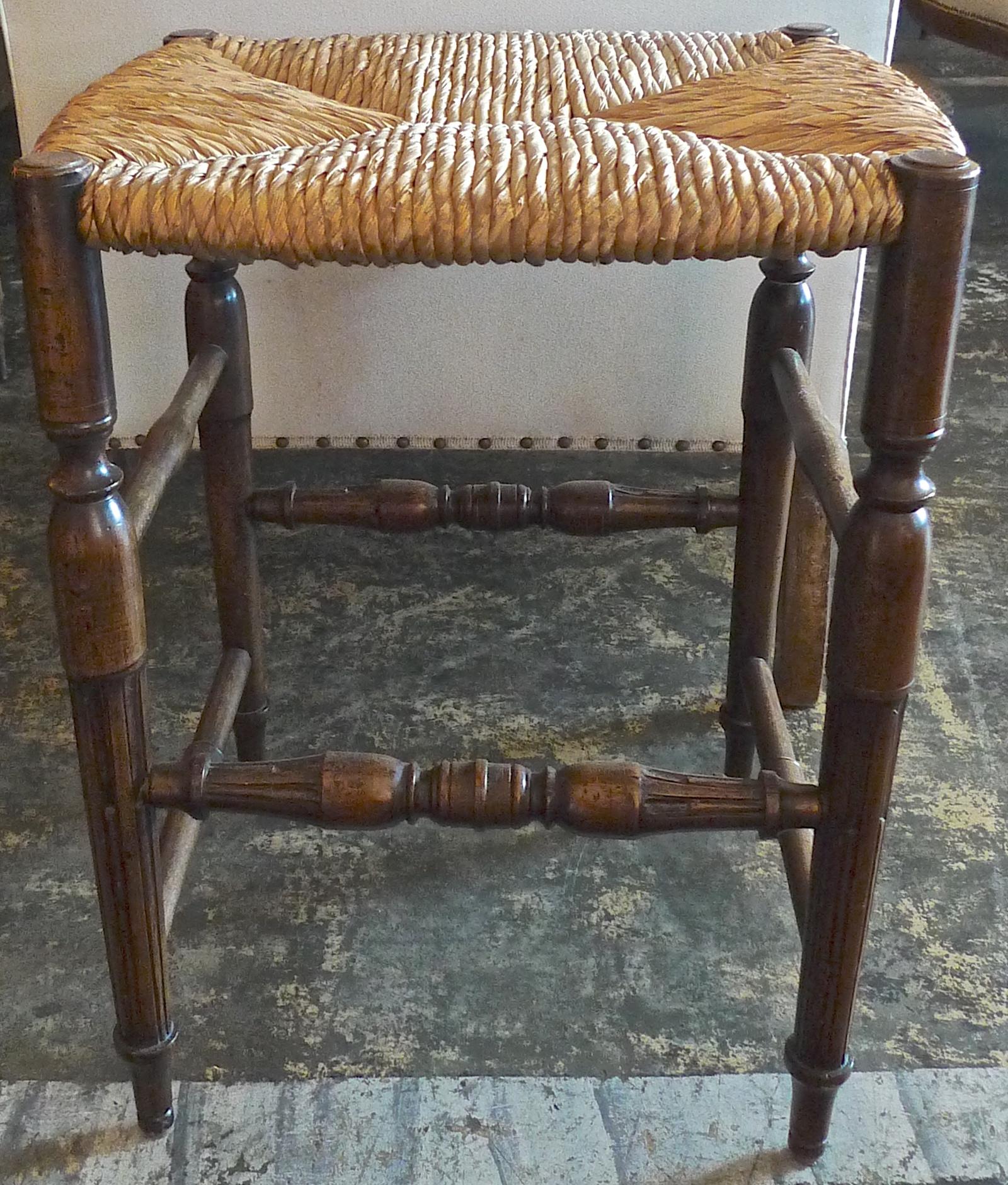 Reproduction French Louis XVI Style Bar Stool with Rush Seat and No Back For Sale 2