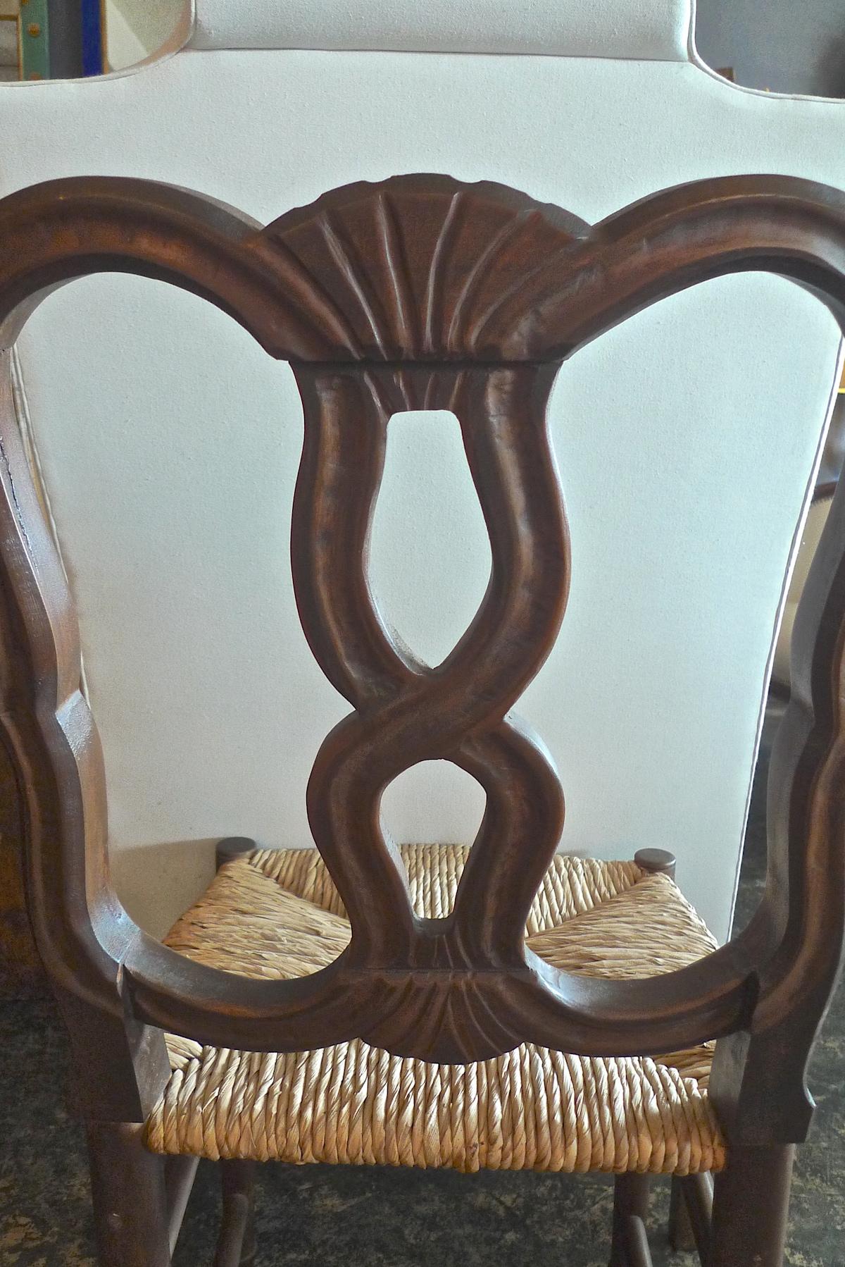 Reproduction French Louis XVI Style Hand Carved Dining Chair with Rush Seat For Sale 4