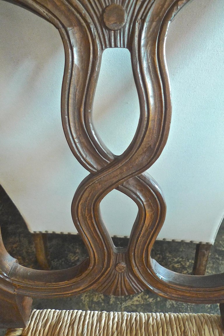 Reproduction French Louis XVI Style Hand Carved Dining Chair with Rush