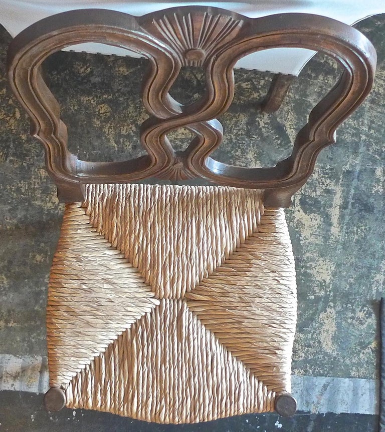 Reproduction French Louis XVI Style Hand Carved Dining Chair with Rush