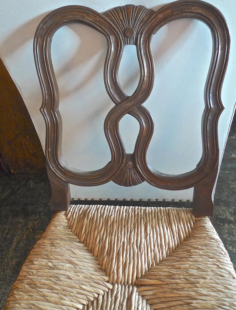 Reproduction French Louis XVI Style Hand Carved Dining Chair with Rush