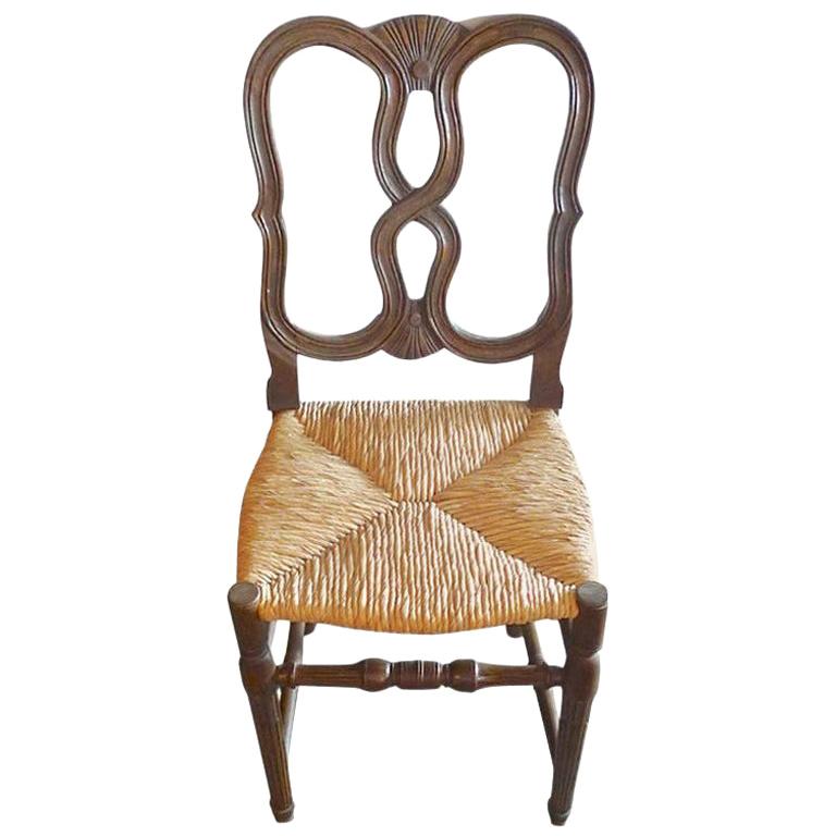 Reproduction French Louis XVI Style Hand Carved Dining Chair with Rush Seat For Sale