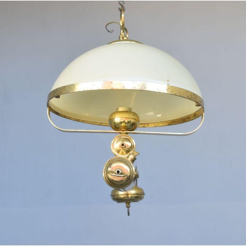 20th Century Reproduction Gas Lantern Chandelier in Brass with Opaline For Sale