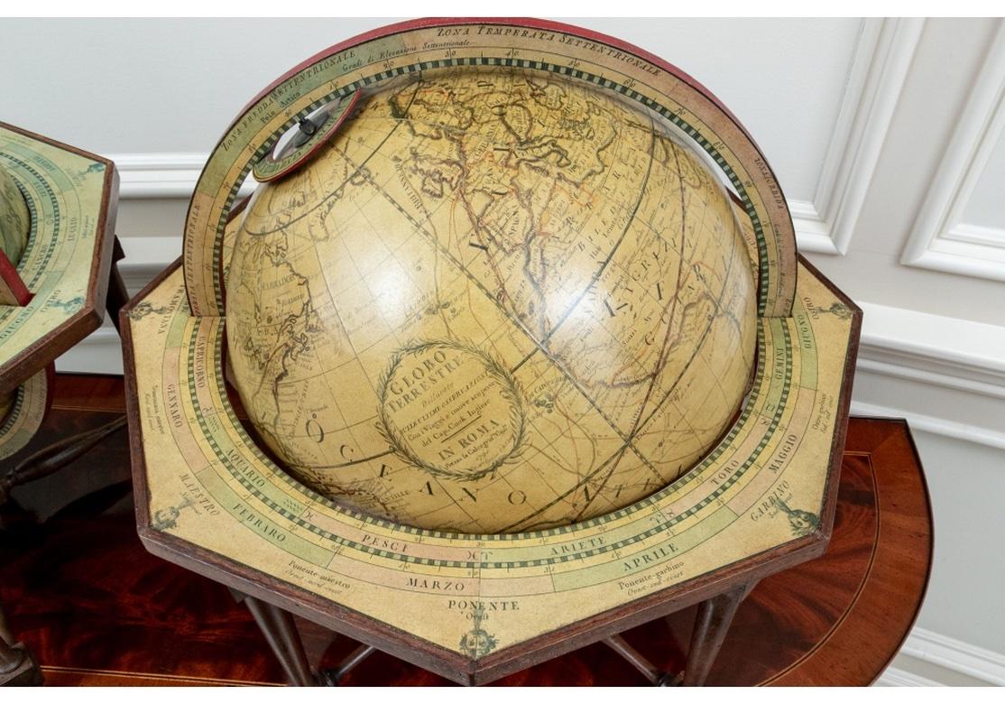 Bois Reproduction Giovanni Maria Cassini 1790 Globe terrestre et 1792 Globe céleste en vente