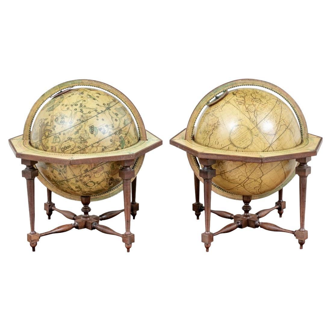 Reproduction Giovanni Maria Cassini 1790 Terrestrial Globe And 1792 Celestial Gl For Sale
