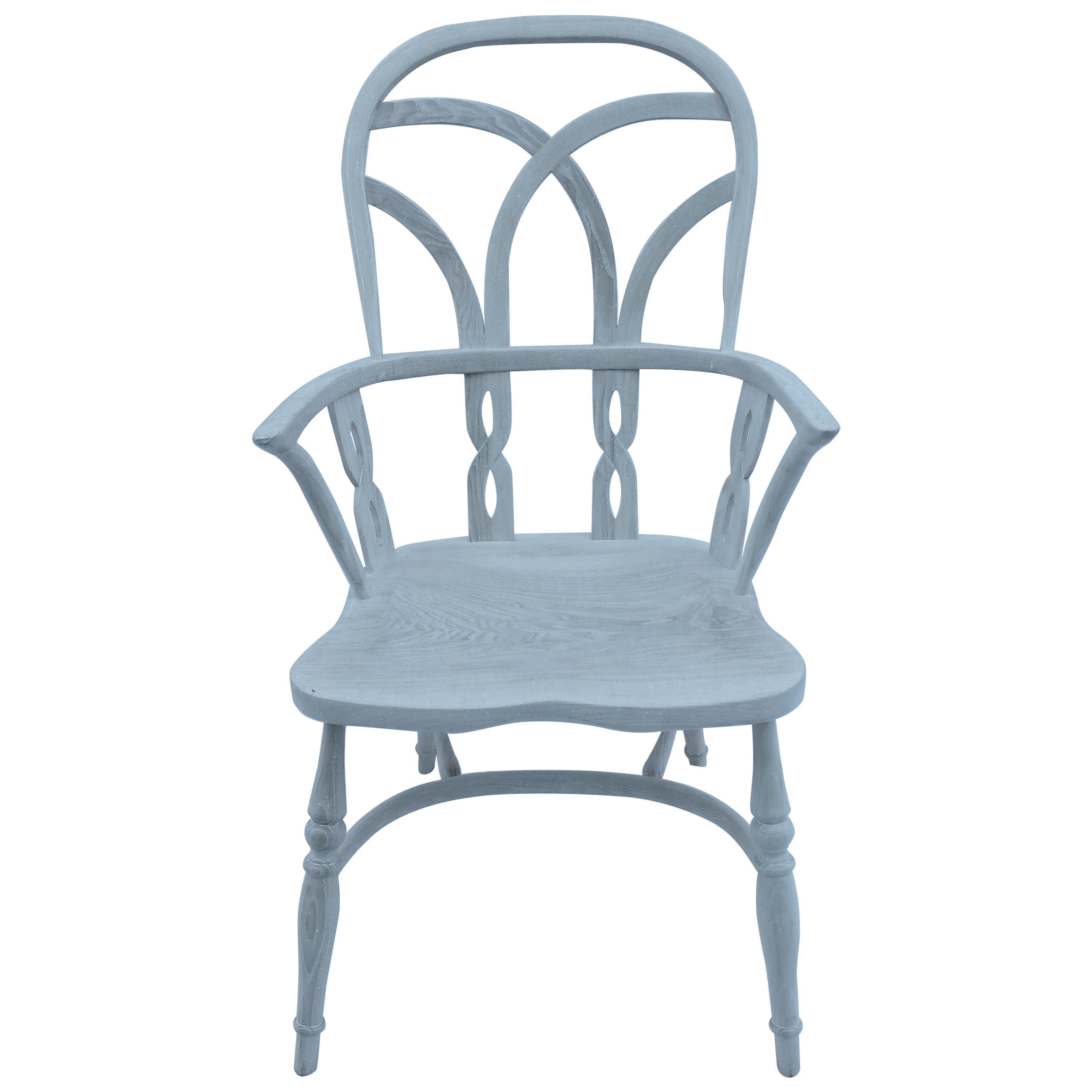Reproduction Gothic Interlace Whitewash Chair with Arms For Sale